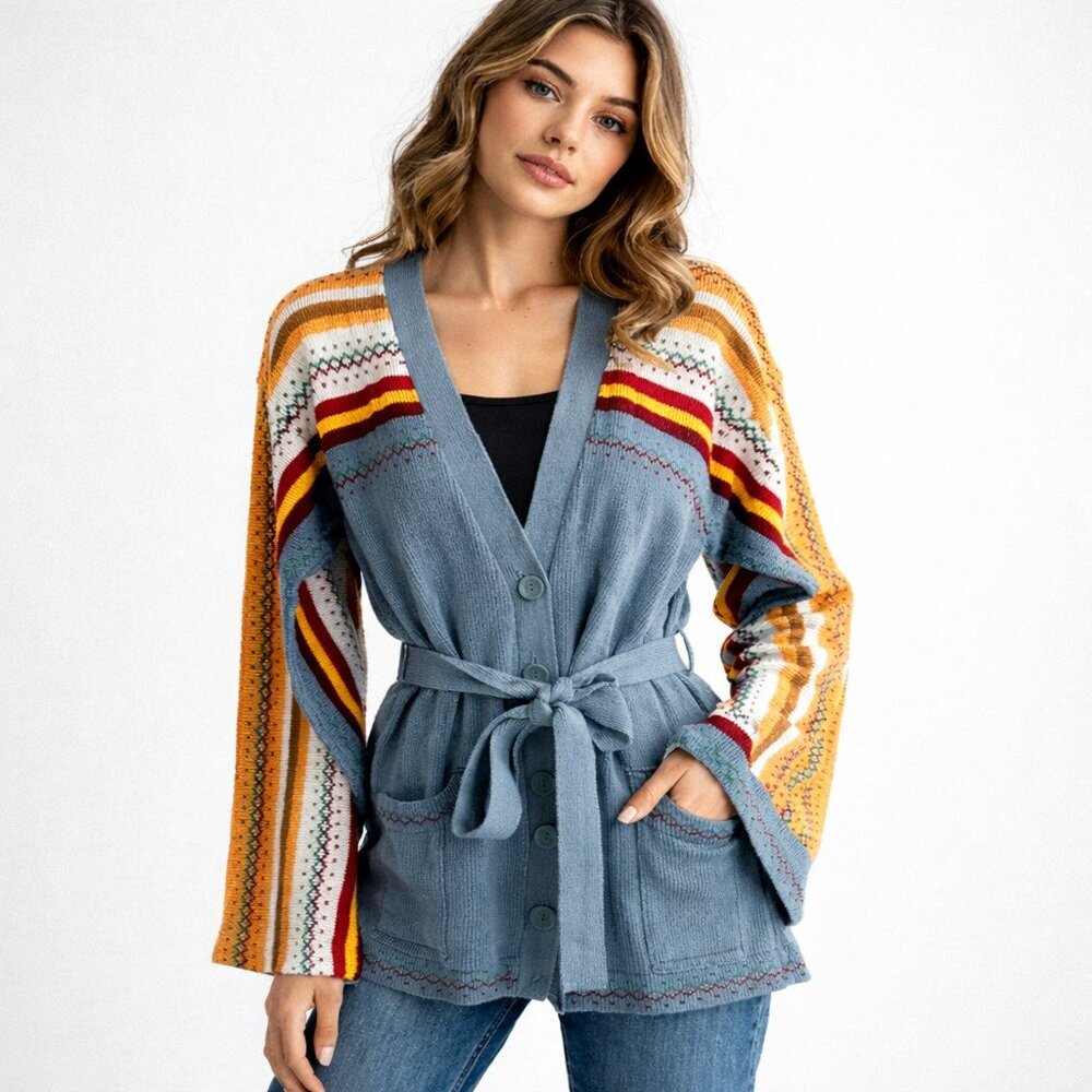 Vintage 70s Helen Sue Deadstock Brand new Unused Bell Sleeve Belted Cardigan M